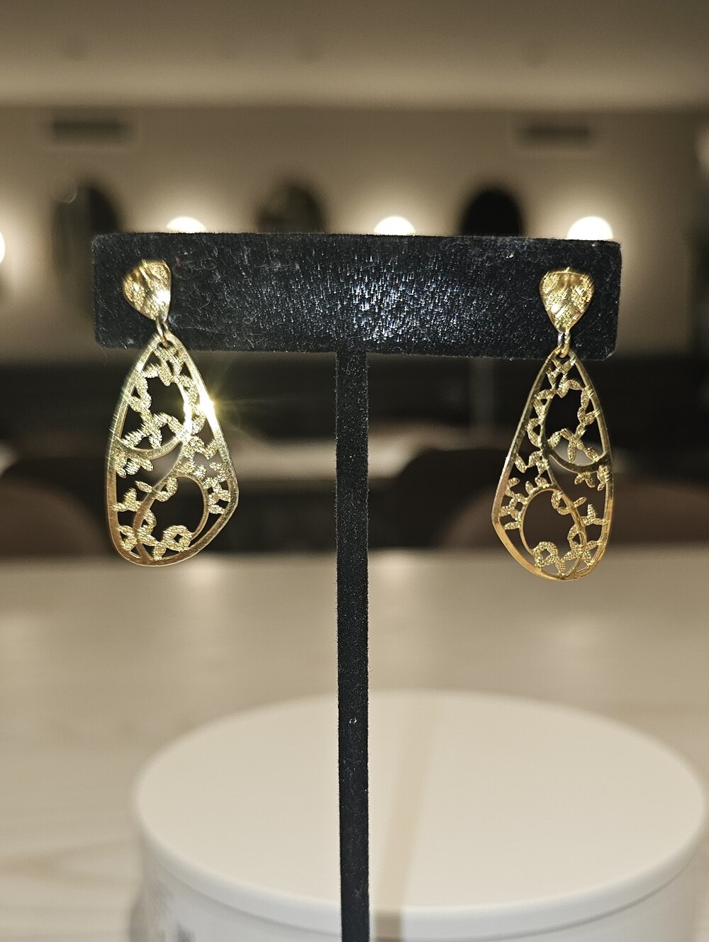 Vintage Gold Tone Filigree Teardrop Dangle Post Earrings